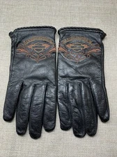 Womens Harley Davidson Motorcycle Soft Leather Gloves XS Embroidered  Design
