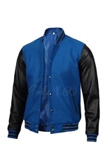 Men's Blue Letterman Varsity Jacket With Leather Sleeves | *Limited Edition*