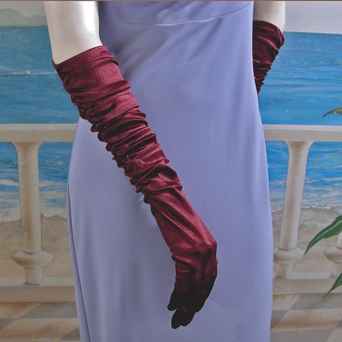 Shirred Gathered Long Satin Elbow Length Gloves Evening Weddng Prom - G184 - Picture 6 of 18