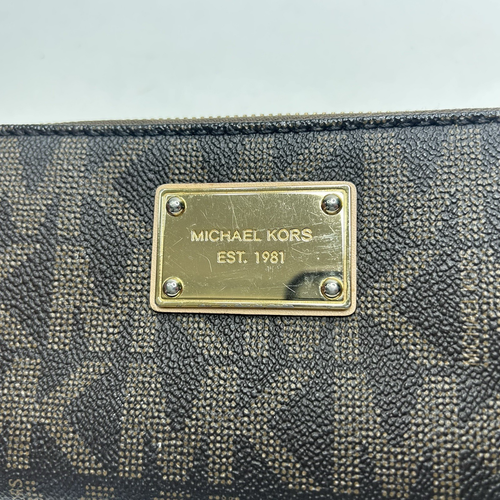 MICHAEL KORS Jet Set Viaje Grande Cremallera Alrededor Cartera Marrón Firma - Imagen 2 de 10