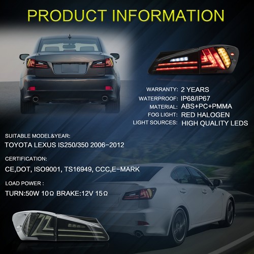 Full LED Headlights+Smoked Tail Lights For 2006-2013 Lexus IS250 IS350 IS F Set - Picture 11 of 13