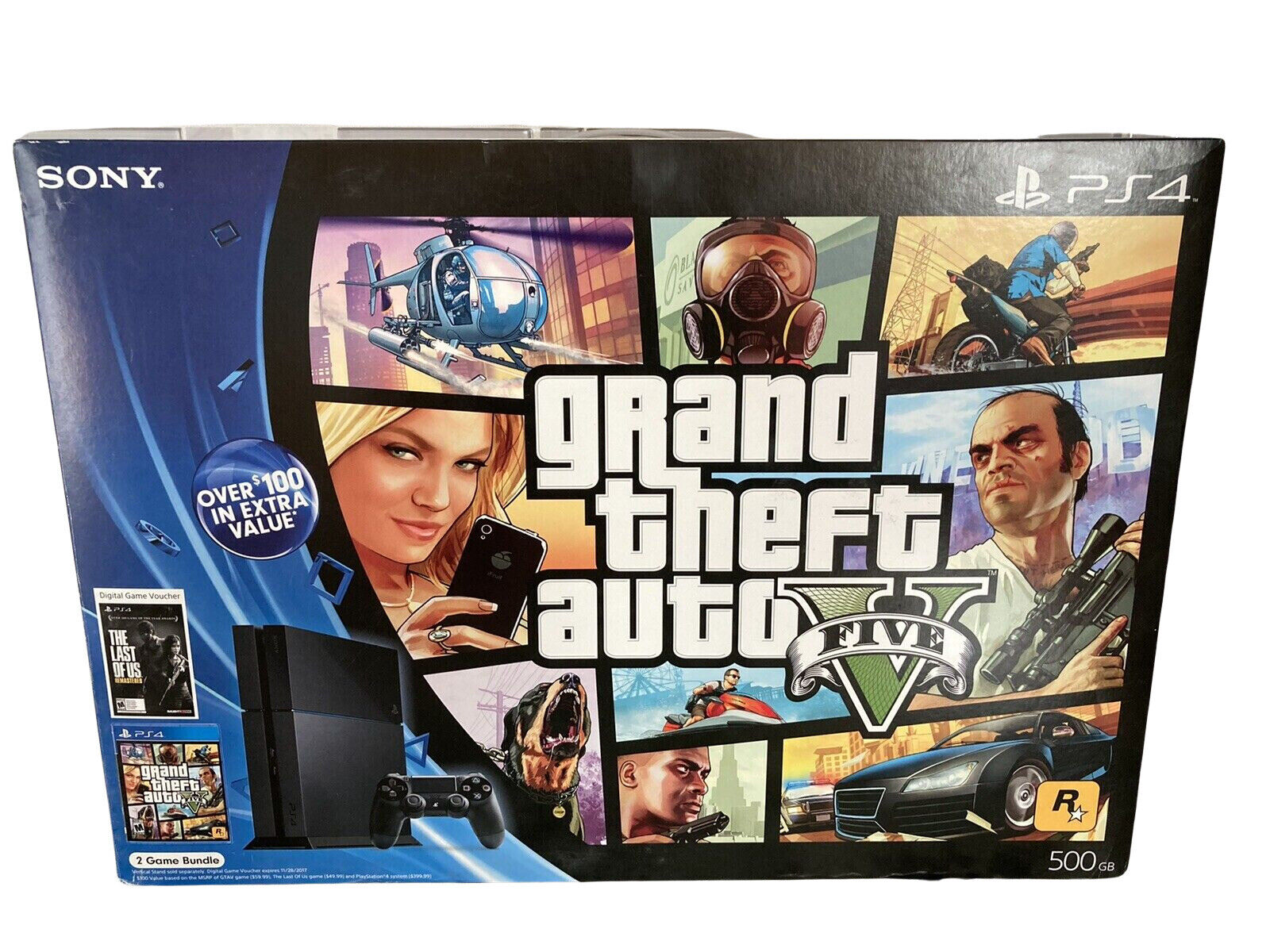 Sony PlayStation 4 500GB Game Console with GTA V and The Last of Us - Black  for sale online