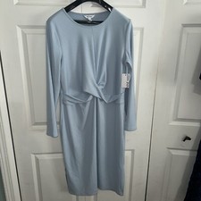 Nine West Dress Womens Ice Blue Midi Long Sleeve Ribbed Twist Front NWT