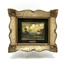 Dipinto miniatura Lucio Cargnel  Paesaggio olio su lamina cornice con vetro