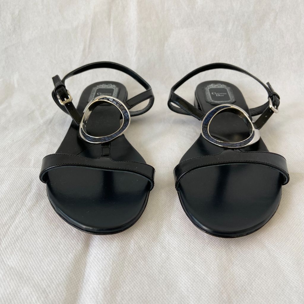 Dior Black Leather & Python Sandals Size 39 - image 2