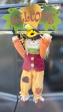 Scarecrow Shape Holding Leaves Welcome Sign Fall Harvest Door Decoration