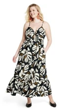 Tabitha Brown x Target Women's Linen Neutral Botanical Print Maxi Dress S