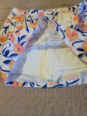 Jupe-short St John's Bay Taille 14 – Blanc Multicolore Floral, Poches Devant, NWT