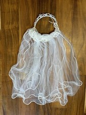 Communion Flower Girl Beaded Veil Head Piece Pearl Headband Sheer White Princess