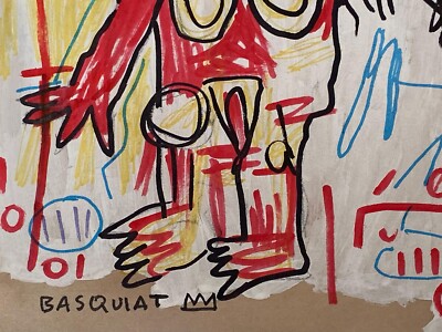 Jean-Michel Basquiat (Handmade) Drawing On old Paper Signed