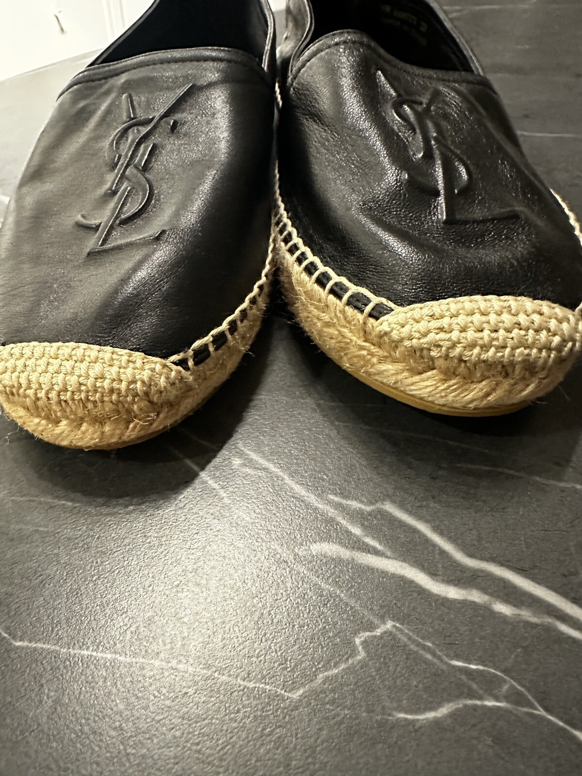 Espadrillas SAINT LAURENT YSL logo piatto in pelle nera taglia 7 37
