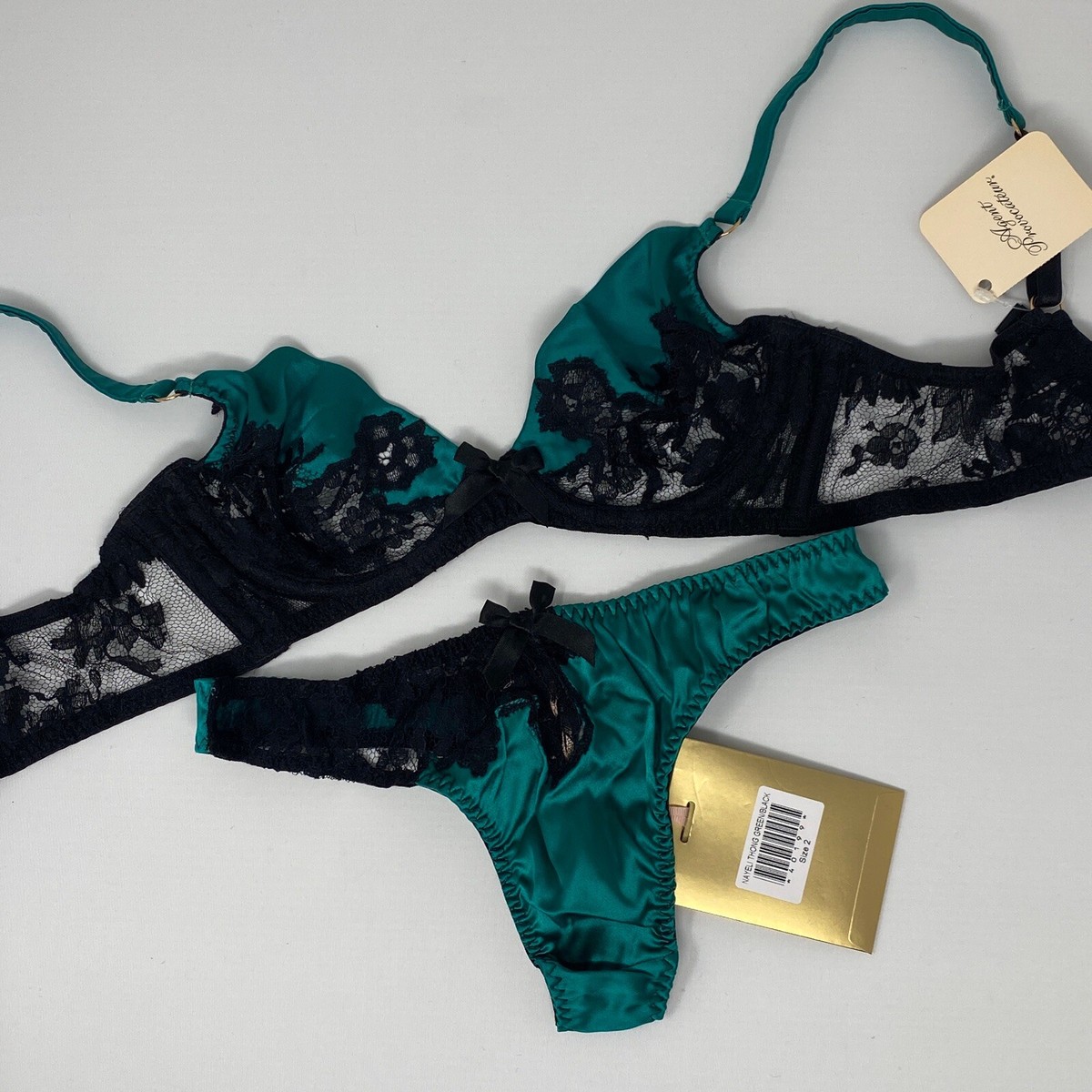 Agent Provocateur Nayeli SOIREE Green Black Silk Set 32B/2 NWT | eBay