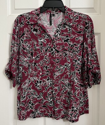 Women s Cathy Top Button Up 3/4 Sleeve. Size Large.