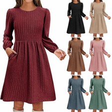 Women Jumper Dress Tunic Dress Long Sleeve Crew Neck Mini A-Line Dress