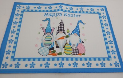 Bunny ''Easter'' Welcome Mat Door Rug  23''x15'' Gnomes Eggs Blue Flowers