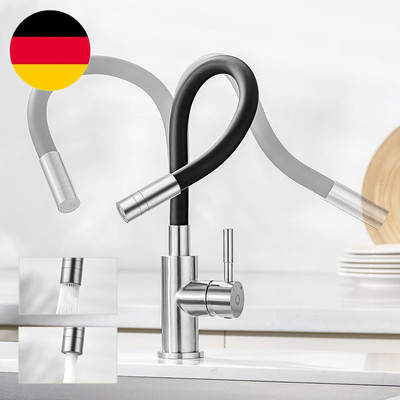 Flexibler Küchenarmatur Schwarz, Wasserhahn Küch Mit 2 Strahlarten, Mischbatteri