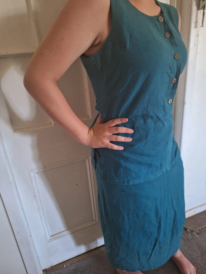 Aussie Craft Creations Dress XL Maxi Linen Cotton Turquoise Blue Sleeveless  - image 3 of 4