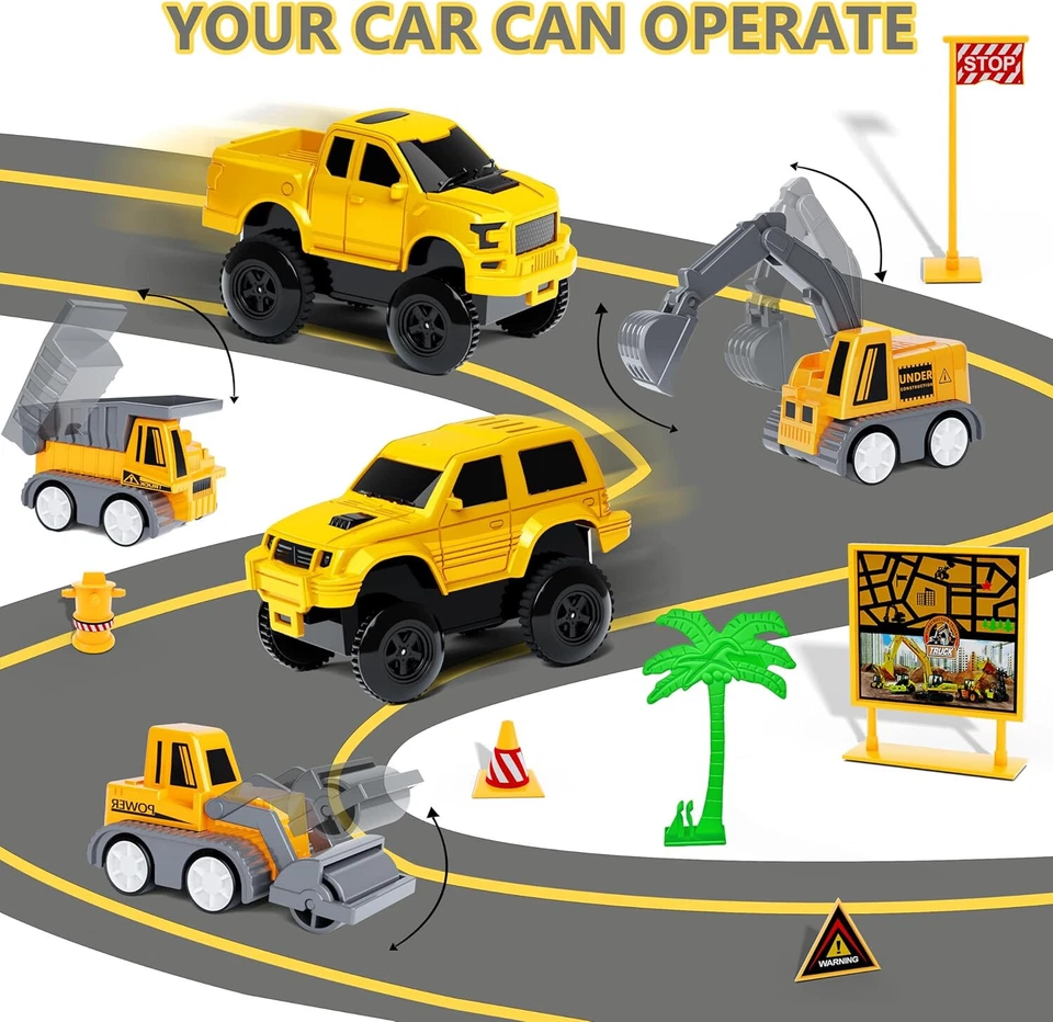 Juego de juguetes de pista de carreras de construcción de 253 piezas juego de carretera de ingeniería 5 camiones amarillo Foto 2 de 4