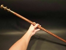 Vintage Antique Style Brass Wood Victorian Walking Stick Cane Spiral Stick