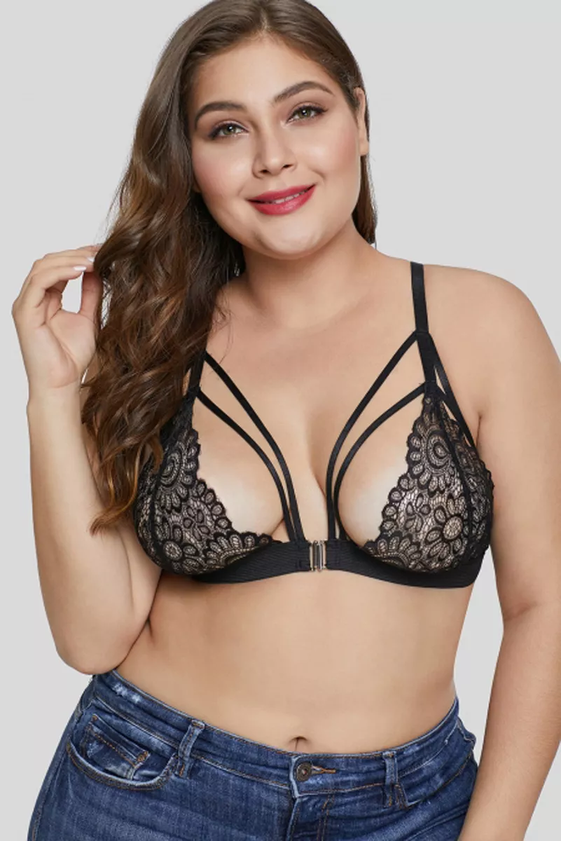 Plus Size Sexy Bralette Lingerie for Women Floral Sheer Lace Strappy Bra Top