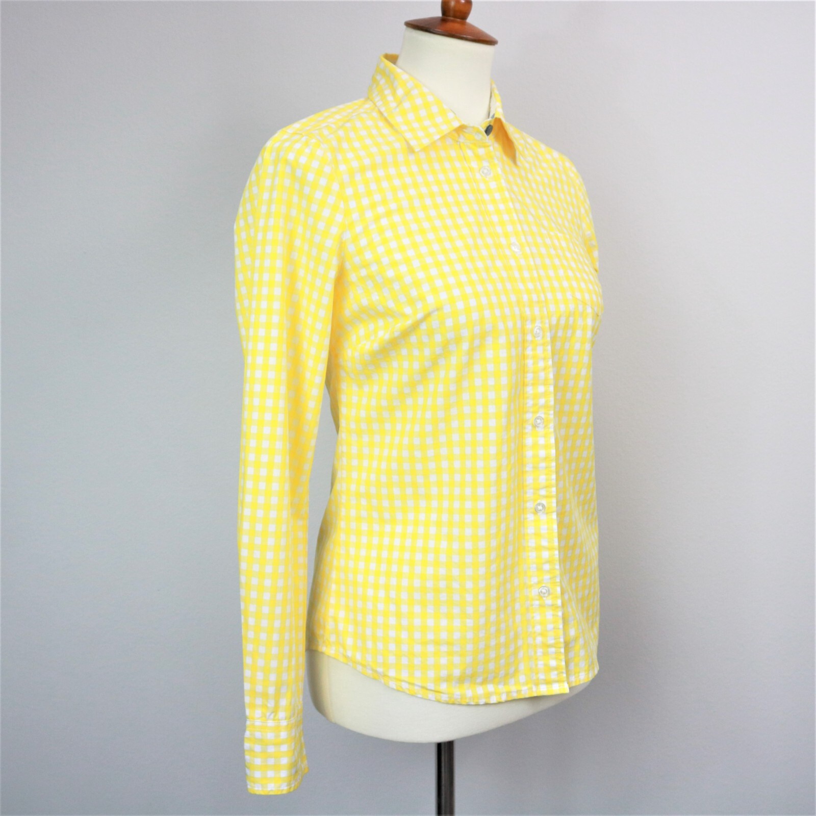 Boden Yellow Gingham Grid Collared Button Up Long… - image 7