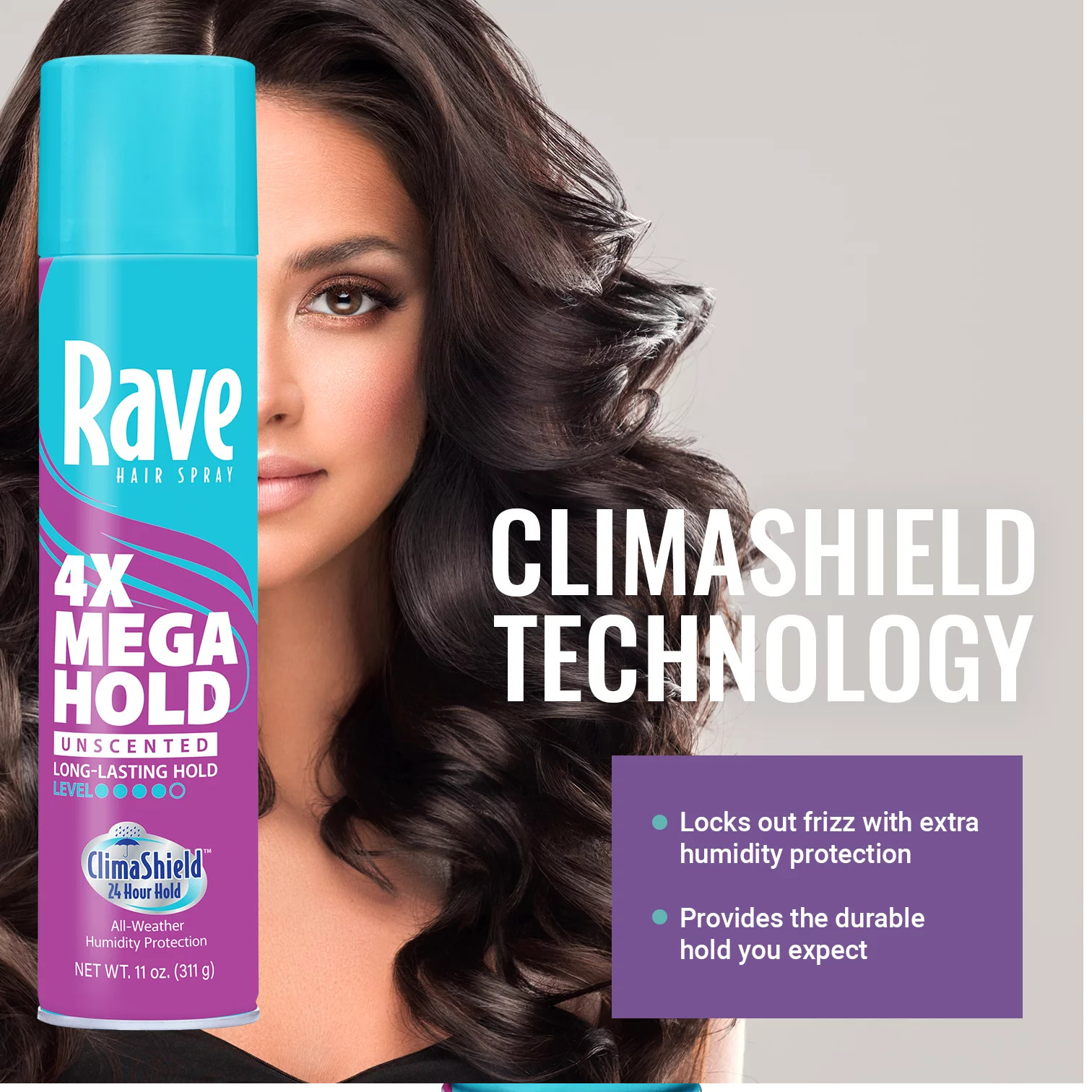 Rave 4X Mega Shine Enhancing Unscented with Climshiedl Hair Spray, 11 oz