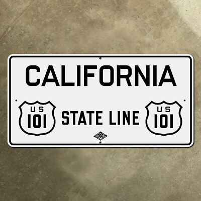 California state line US route 101 CSAA AAA auto club highway sign 16x8