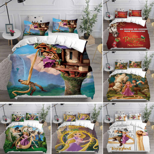 Tangled Rapunzel Flynn Rider 3D Bettdecke Abdeckung Bettwäsche Set Quilt Single - Bild 1 von 28