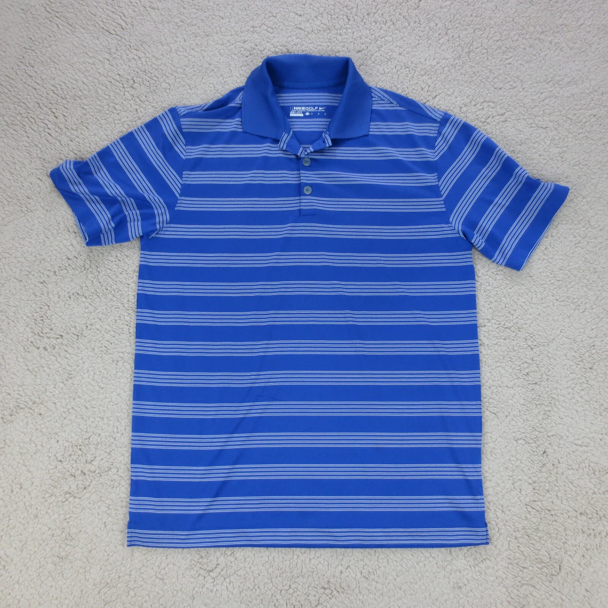 Nike Golf Polo Homme M Bleu Rayures Manches Courtes Dri Fit Polyester