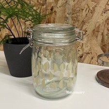Tarro de almacenamiento de vidrio IKEA KORKEN 34 OZ patrón de hojas tapa hermética nuevo (JUEGO DE 2)