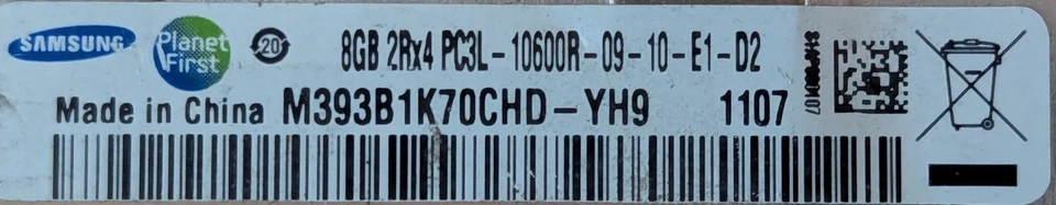 LOT OF 3 SAMSUNG 8GB M393B1K70CHD-YH9 2RX4 PC3L-10600R-09-10-E1-D2 RAM A4-10(19) - Image 3 of 3