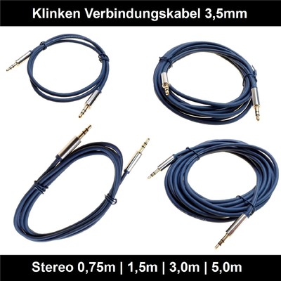  Klinken Verbindungskabel 3,5mm Stereo 0,75m bis 5,0m Auxkabel Stereokabel 