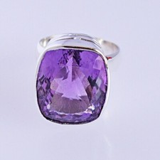 925 Sterling Silver Cushion Rectangle Amethyst Ring Jewelry Gift For Women