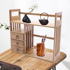 Wood Storage Rack Desktop Bookshelf Desk Organizer Tabletop Display Shelf