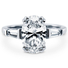 Sterling Silver AAAA Cubic Zirconia Oval 3-Stones Rings