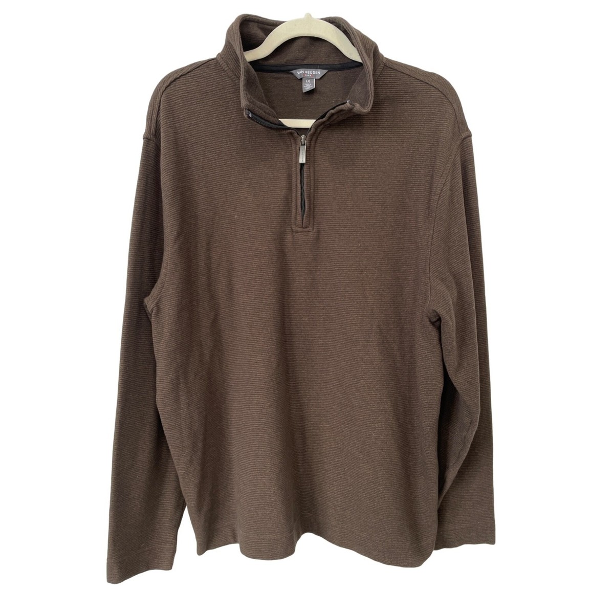 Van Heusen Quarter Zip Flex Pullover Men L Brown Cotton Polyester Active  Relaxed
