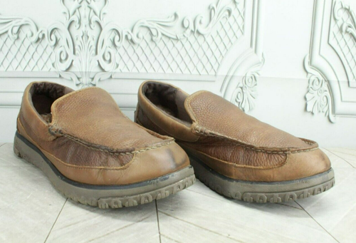 LL Bean All Week Men's Brown Leather Slip On Moccasin Slipper Shoes Size 9 M - Picture 3 of 9