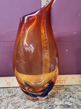 Blue Vintage Murano Style Teardrop Art Glass Vase, 12"