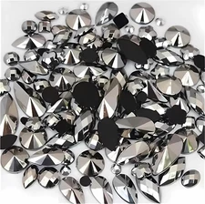 Mixed 1400pcs AB Colour Gems Jewels Flatback 18x9mm to 3mm, Silver 
