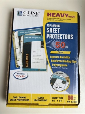 C-Line  Heavyweight Polypropylene Sheet Protector, Clear, 2'', 8 1/2 x 5 1/2, 50