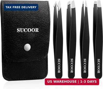 4pcs Professional Tweezers Set for Eyebrows, Splinters & Ingrown Hair Removal