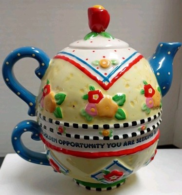 Mary Engelbreit ''Golden Opportunity'' Tea For One Tea Pot & Cup Floral ME 2001