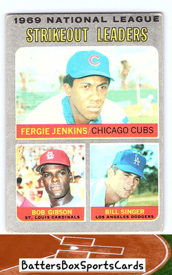 1970 Topps #71 1969 NLStrikeout Leaders (Fergie Jenkins / Bob Gibson / Singer)