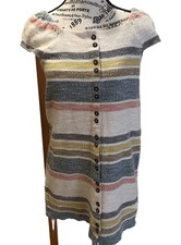Madewell Texture & Thread Mini Dress Shift XS Cream Multi Stripe Buttons Texture