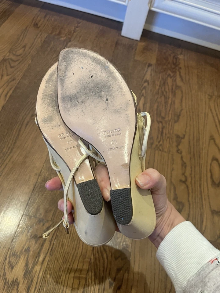 Prada Vero Cuoio Leather High Heel Sandel White And Orange SIZE39 Women Vintage - Image 4 of 4