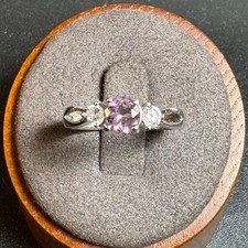 VTG Solid Sterling Silver 925 Smokey Quartz  Cubic Zirconia Prong Set Ring Size