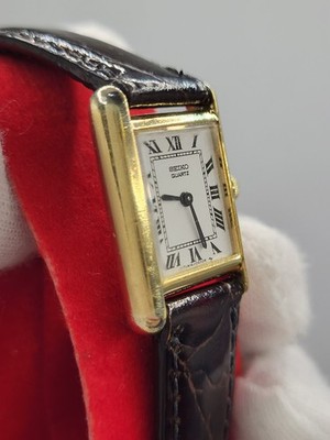 JAPAN [RARE] 1989 Seiko Tank Watch Women 18mm White Dial Gold Tone