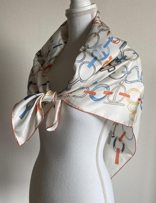 Hermes Silk Carre 90 Dore de la Brun Blue Orange Scarf