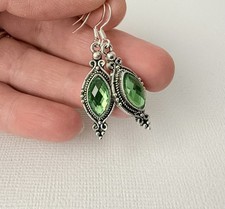 Emerald Green Earrings 925 Sterling Silver Drop Dangle Green Crystal Earrings 