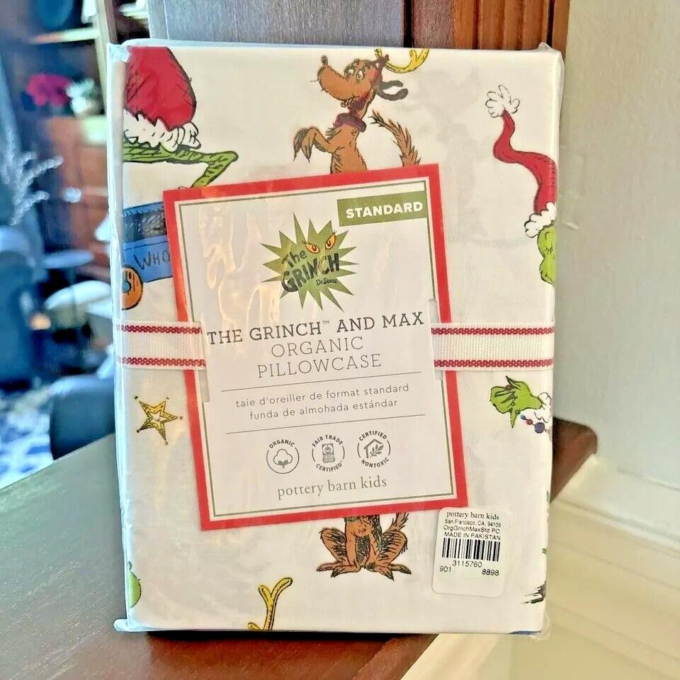 Pottery Barn Grinch Max Holiday Dr Seuss Christmas Gift dog Kids Pillowcase `